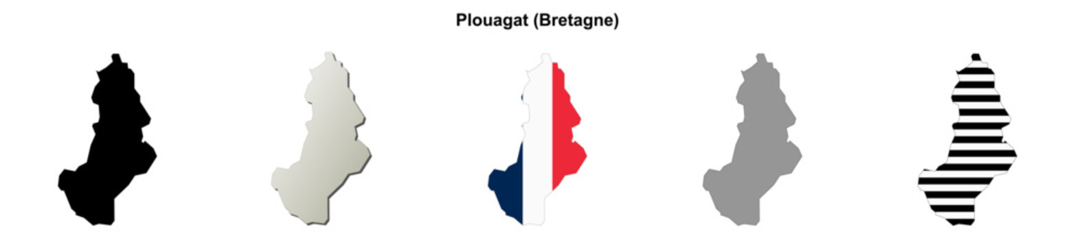 Plouagat (Bretagne) blank outline map set