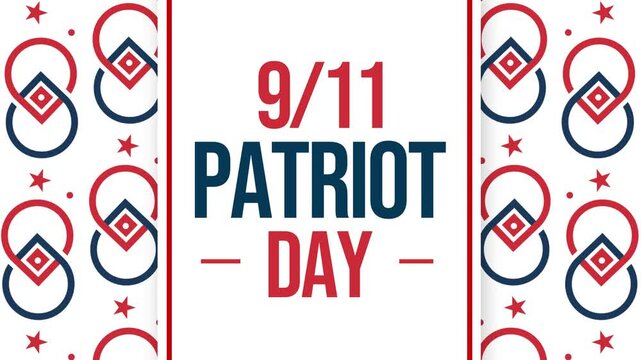 9-11 patriot day text on white background with red and blue geometric pattern border 4k footage for banner design