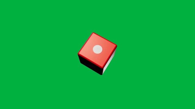 Red Rolling Dice Rotating on Green Screen Animation