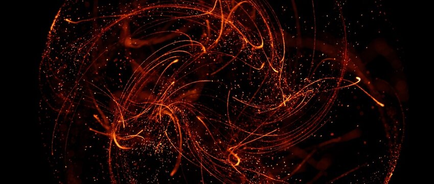 暗闇に舞う燃える粒子の軌跡