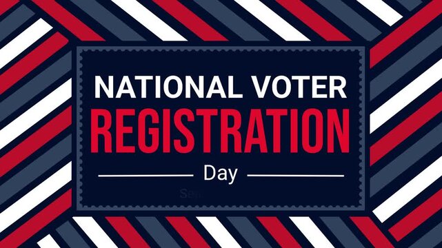 National voter registration day 4k footage with patriotic red white and blue striped banner design and text on isolated backdrop