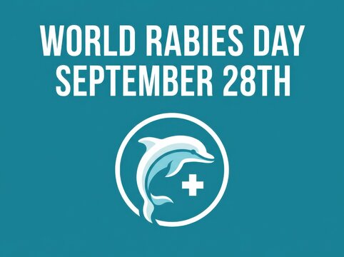 Dolphin icon with medical cross on teal background for marine life health and world rabies day theme