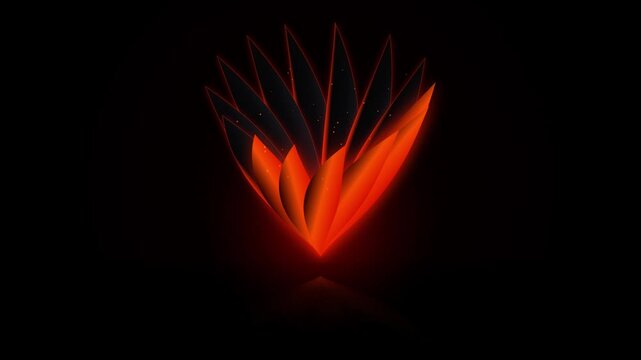 Glowing Lotus Flower Animation, Looping Abstract Design, Vibrant Orange Light Effect, Seamless Motion Graphics.
