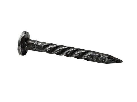 Handforged iron nail with a twisted square shank isolated on transparent background