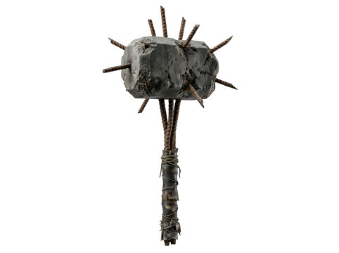 A postapocalyptic style makeshift war hammer weapon isolated on transparent background