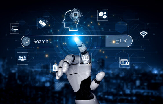 Artificial intelligence AI search concept enabling smarter discovery, recommendations to digital services and knowledge. Generative AI search engine algorithm provide user intent result. Corpus