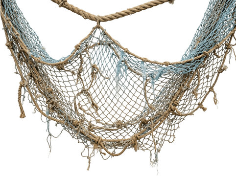 Decorative fishing net with rope isolated on transparent background
