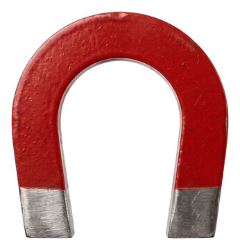 Red horseshoe magnet with scratched metal pole ends