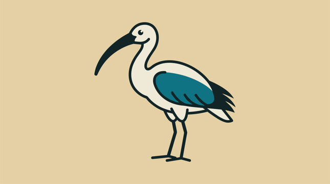 Stylized flat design illustration of an Egyptian ibis bird with a curved beak, isolated on a neutral background.
