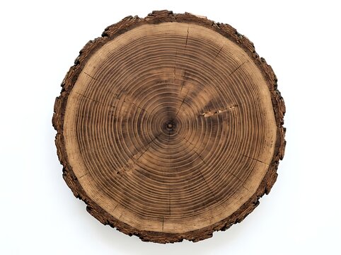 Tree trunk slice with natural bark and growth rings