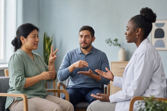 Postpartum Mental Health Support - deaf parent communicates with clinician and interpreter