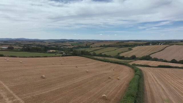 Cornwall Fields and Farms from a drone, Polruan, Cornwall, England
