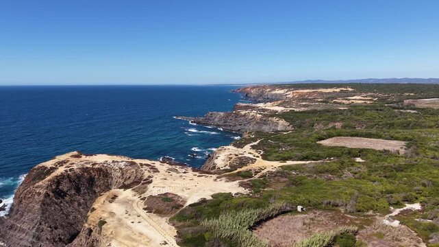 Aerial view of cabo sard&atilde;o rugged coastline in portugal
