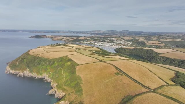 Cornwall Fields and Farms from a drone, Polruan, Cornwall, England