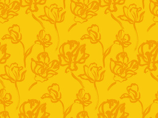 Seamless pattern with silhouettes of tulip flowers painted in yellow shades for textile and surface design. Summer motif with dynamic botanical composition © Марина Воюш