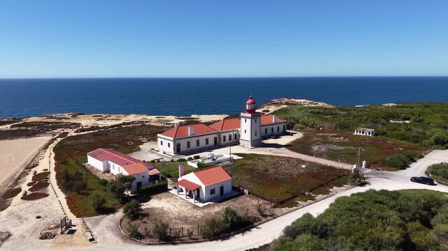 Aerial view of cabo sard&atilde;o lighthouse on the atlantic coast of portugal