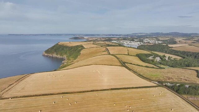 Cornwall Fields and Farms from a drone, Polruan, Cornwall, England