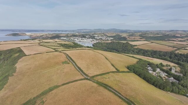 Cornwall Fields and Farms from a drone, Polruan, Cornwall, England