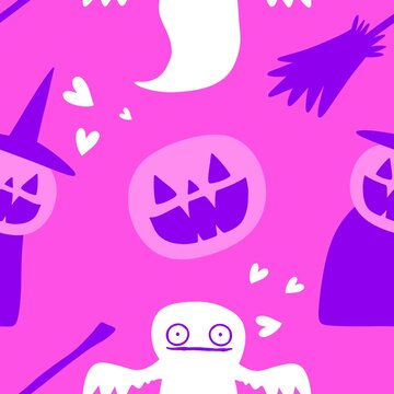 Autumn harvest vegetable seamless monster Halloween pumpkins pattern for wrapping paper and fabrics