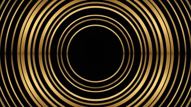 Golden concentric circles expanding from center on black background with copy space for text