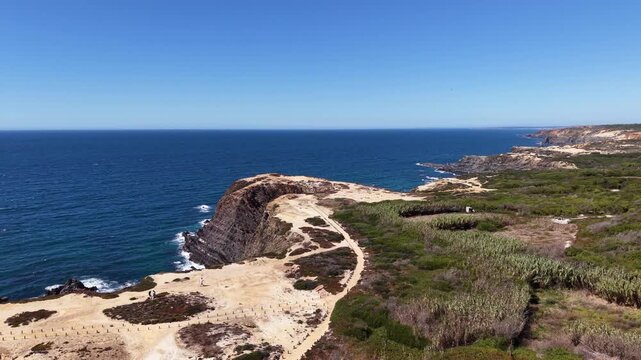 Cabo sard&atilde;o lighthouse stunning coastal landscape aerial view