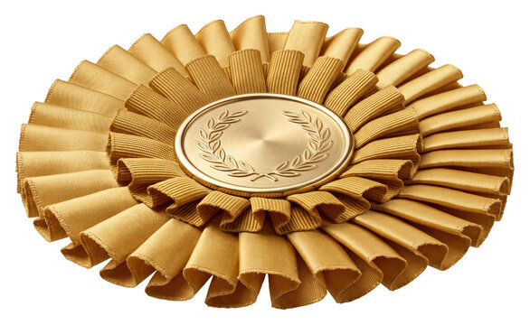 Gold ribbon award rosette with laurel medallion
