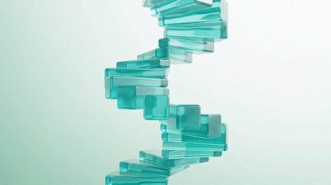 Turquoise spiral structure resembling dna molecule isolated on white background illustrating science and biology concepts in modern style