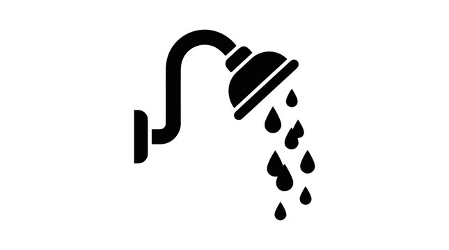 Vector illustration of shower head icon with water drops on a transparent background