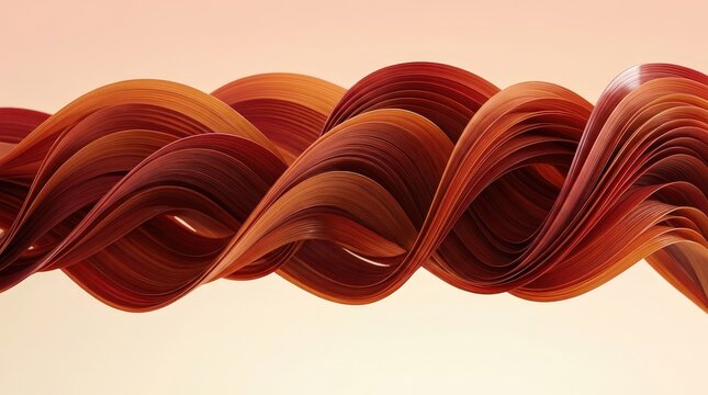 Three dimensional abstract art display of flowing twisted ribbons in warm tones creating depth