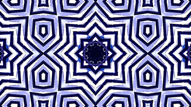 Abstract kaleidoscope background with blue geometric radial pattern and white illumination