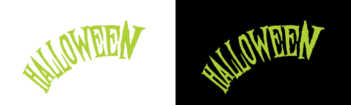 green halloween text lettering in curved arc brush style hand painted design for poster template