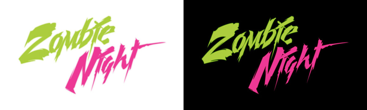 zombie night text logo in green and pink graffiti brush style lettering design for poster artwork
