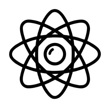 Minimalist Hand-Traced Atom Model Vector Icon with Orbiting Electrons - Simple Bohr Atomic Structure Black Line Art Illustration for Science Education and Technology Concept Design