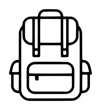 Clean Minimalist Black Line Art Backpack Icon - Simple Bold Outline Vector Illustration Perfect for Travel School Hiking Outdoor Adventure Bag Design Element Web App Interface Mobile