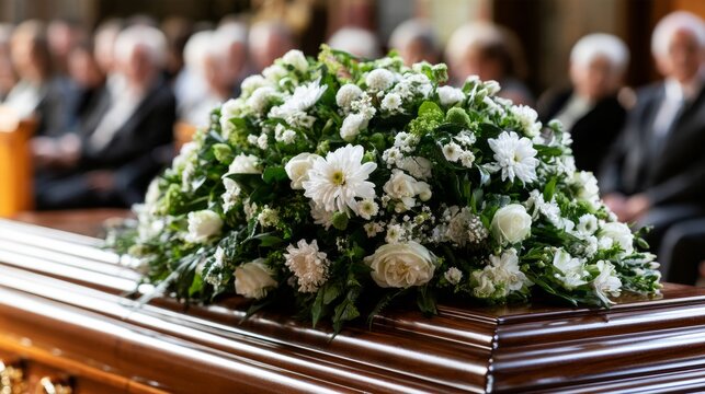 bouquet of white flowers on a grave
