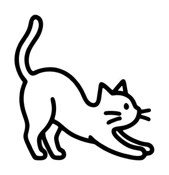 Hissing Black Cat Hand Drawn Vector Icon - Aggressive Feline with Arched Back, Pointed Ears and Raised Tail, Minimalist Line Art Illustration for Pet and Animal Design Projects