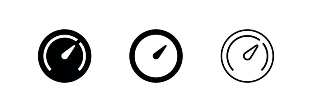 Speedometer or gauge indicator icon set in solid and outline styles.