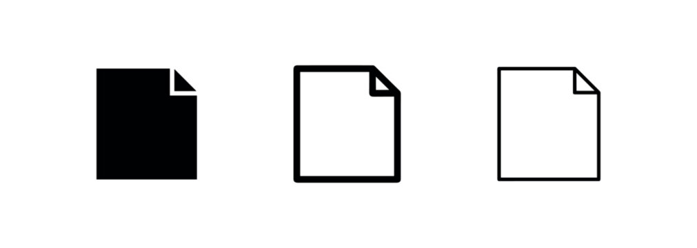 Blank document or file icon set, simple paper page symbol for new files