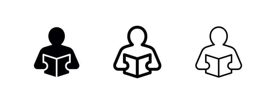 Person Reading a Book Icon Set for Education Library and Literacy
