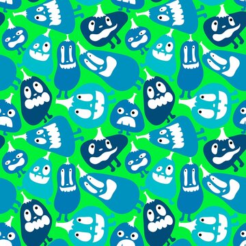 Autumn harvest vegetable seamless monster Halloween pumpkins pattern for wrapping paper and fabrics