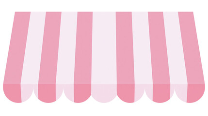 Isolated cheerful pink and white striped shop awning with cute scalloped valance design, vintage style. © Conor
