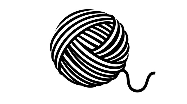 Isolated minimalist black and white yarn ball with 'S (149).' code design element icon