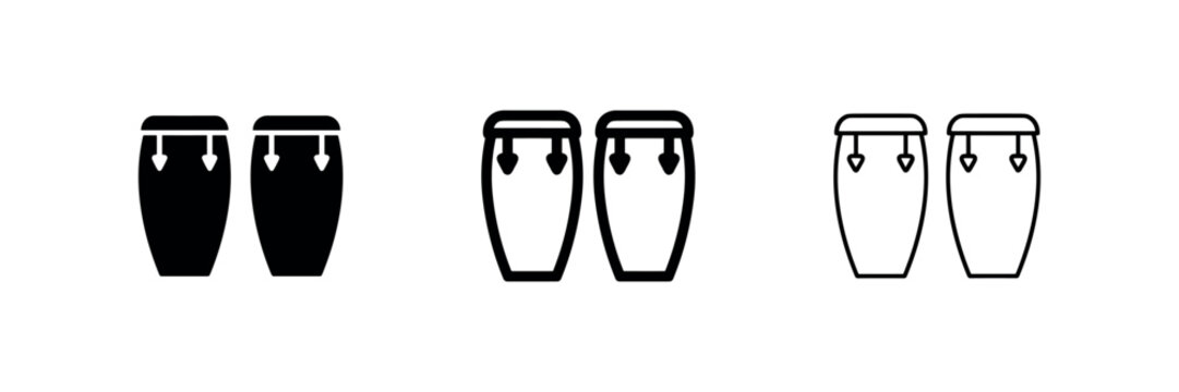Conga drums music instrument icon set. Percussion and rhythm symbols.