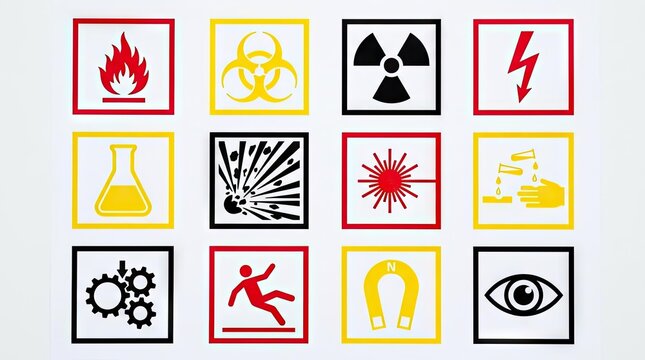 Industrial safety warning and hazard sign collection.