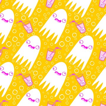 Seamless Halloween ghost cute cartoon pattern for wrapping paper and fabrics and kids clothes print and packaging