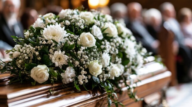 bouquet of white flowers on a grave