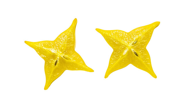 Isolated fresh yellow star fruit slices, tropical carambola fruit healthy food refreshment