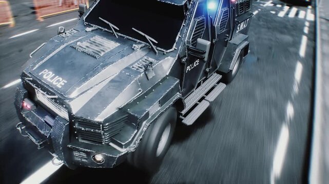 Police Car Emergency Response Exits Garage and Joins High-Speed Pursuit . Police Department.