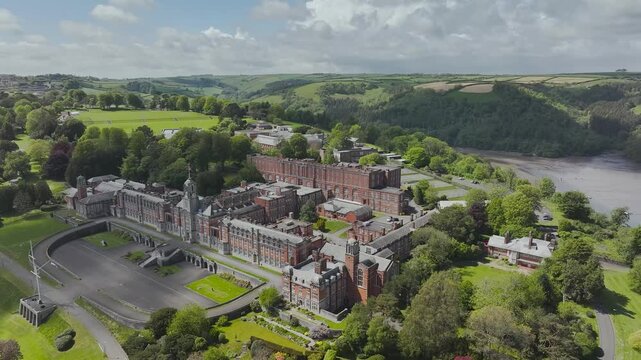 Britannia Royal Naval College from a drone, Dartmouth, River Dart, Devon, England