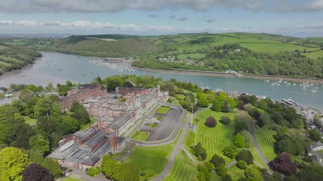 Britannia Royal Naval College from a drone, Dartmouth, River Dart, Devon, England